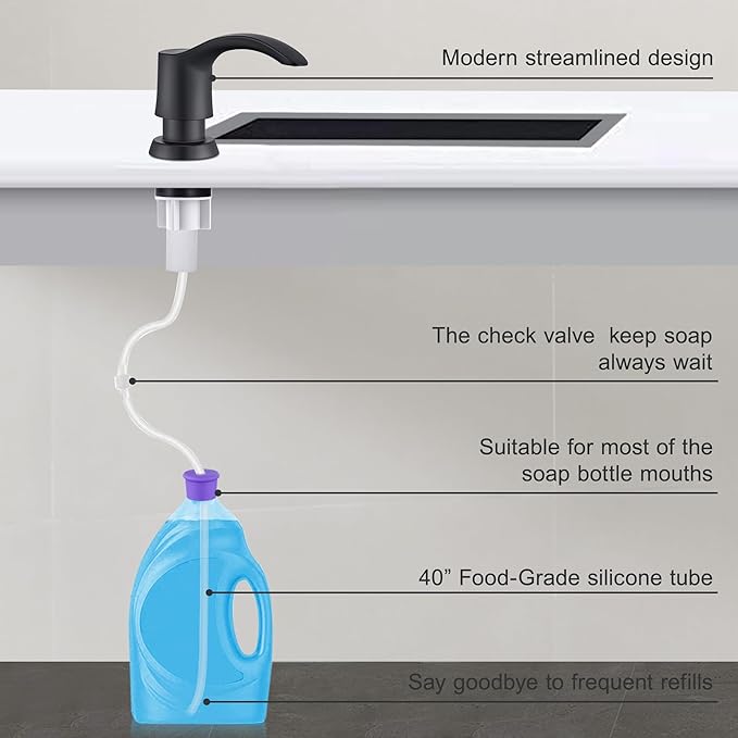 GAGALIFE Kitchen Sink Soap Dispenser - Sink Soap Dispenser Pump with 40" Silicone Extension Tube Kit (Matte Black), Say Goodbye to Frequent Refills G080-1B
