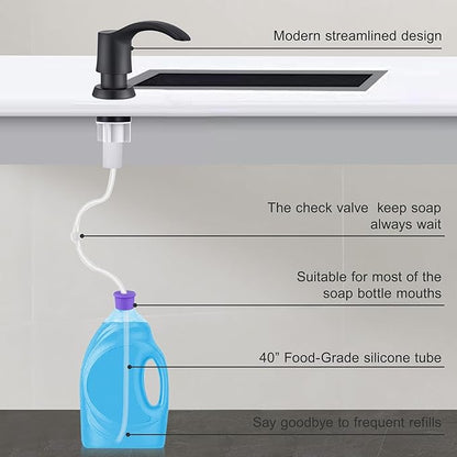 GAGALIFE Kitchen Sink Soap Dispenser - Sink Soap Dispenser Pump with 40" Silicone Extension Tube Kit (Matte Black), Say Goodbye to Frequent Refills G080-1B