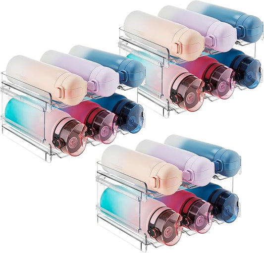 Lifewit 2 Tier Stackable Water Bottle Organizer for Cabinet, 3 Pack Plastic Bottle Holder Fits 6 Bottles/Tumblers up to 3.8" Diameter for Pantry/Countertop/Cupboard, 28 x 19 x 15 cm/11 x 7.5 x 5.7"