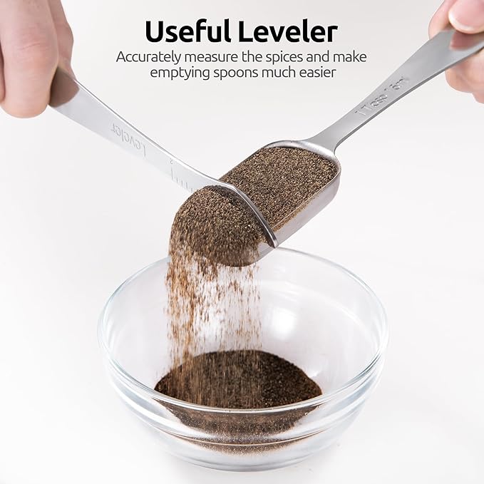 U-Taste Narrow Square Measuring Spoons: 18/8 Stainless Steel Kitchen Measure Teaspoon Tablespoon with Leveler, Polygon Rectangular Metal Jar Scoop for Baking Cooking, Coffee, Spice, Powder (Set of 8) - Image 9