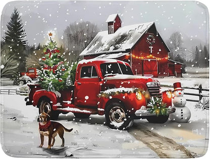 Christmas Red Truck Dish Drying Mat for Kitchen Counter 18x24 Inch Xmas Tree Snowman Dog Winter Print Absorbent Reversible Microfiber Drying Mats Kitchen Countertop Protector Dishes Drainer Rack Pad by Aytipun