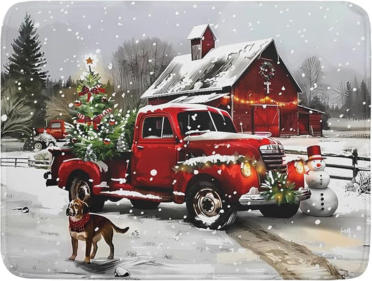 Christmas Red Truck Dish Drying Mat for Kitchen Counter 18x24 Inch Xmas Tree Snowman Dog Winter Print Absorbent Reversible Microfiber Drying Mats Kitchen Countertop Protector Dishes Drainer Rack Pad by Aytipun