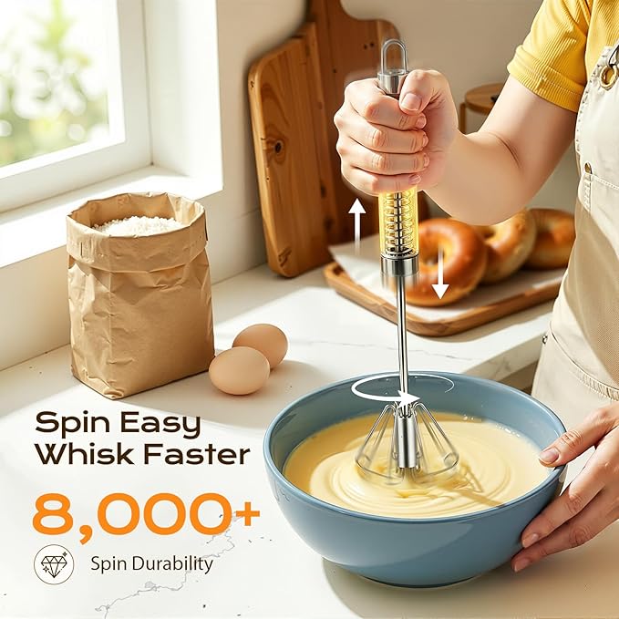 Upgraded Stainless Steel Semi-Automatic Whisk - Easy to Use Whizzy Whisk, Versatile Wisker Tool for Cooking, Kitchen Essential Egg Beater for Baking, Whisking, Beating & Stirring (10in） - Image 8