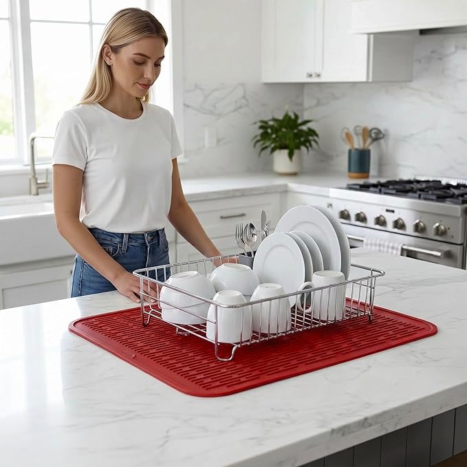 MicoYang Silicone Dish Drying Mat for Multiple Usage,Easy clean,Eco-friendly,Heat-resistant Silicone Mat for Kitchen Counter or Sink,Refrigerator or Drawer Liner Red 2XL 24 inches x 18 inches - Image 6
