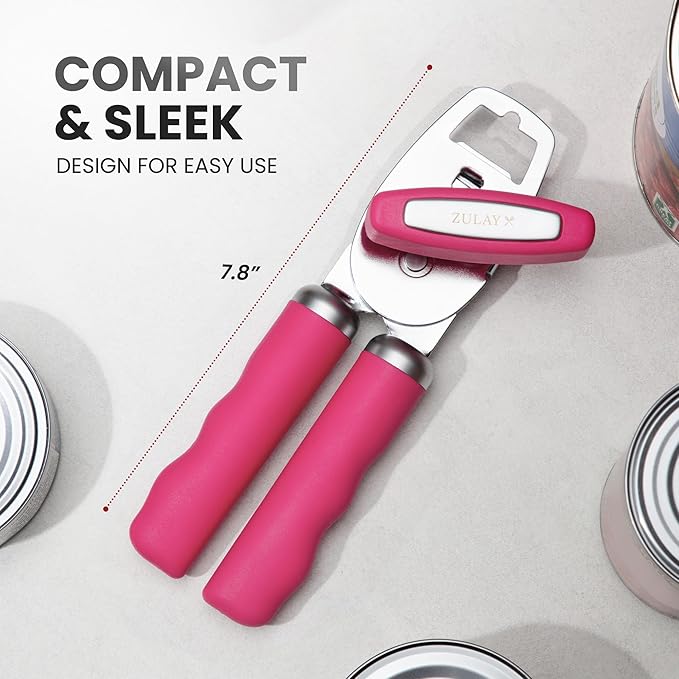 Zulay Kitchen Heavy Duty Stainless Steel Can Opener Manual with Bottle Opener - Rust Proof Manual Can Opener With Turn Knob & Comfy Soft Grip Handles - Dragonfruit - Image 2