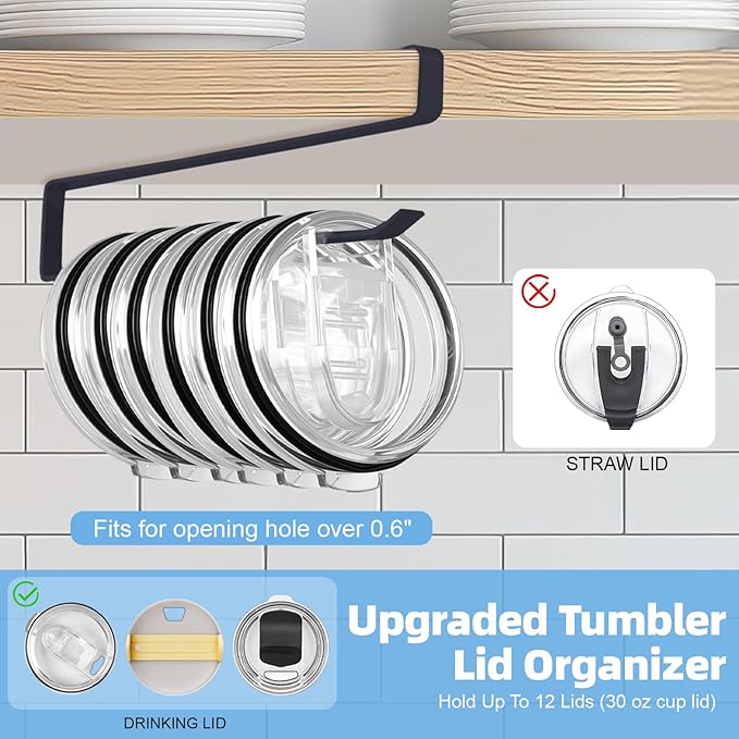 Tumbler Lid Organizer, 2 Pack for Yeti Lid Organizer, Space Saving Water Bottle Lid Holders, Tumbler Lid Holder Up to 12 Lids, Cup Lid Organizers for Kitchen Under Cabinet Storage - Image 3