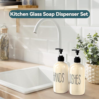 COHOSEGE Glass Soap Dispenser Set 2 Pack,16 Oz Dish Soap Dispenser for Kitchen Sink,Beige Kitchen Accessories and Kitchen Decor,Beige Decorations and Kitchen Utensils for Kitchen - Image 5