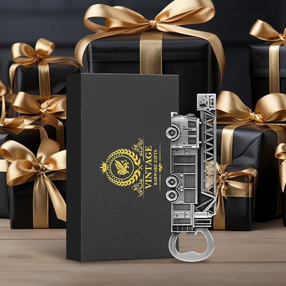Fire Truck Bottle Opener – Firefighter Gifts for Men, Dad, Grandpa – Silver Fire Truckt-Shaped Bar Accessory with Gift Box – Perfect for Birthday Fathers Day Christmas BBQ Camping