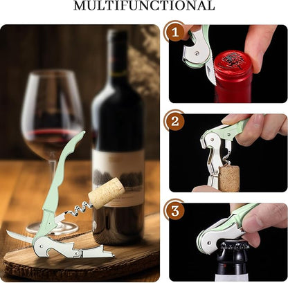 HYZ 2-Pack Wine Opener Waiter Corkscrew, Professional Wine Key for Servers, Bartender with Foil Cutter, Manual Wine Bottle Opener Double Hinged (Matcha Green) - Image 3