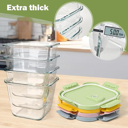 Glass Soup Containers with Lids 32oz - Borosilicate Glass Storage Containers 4 Cup, Freezer to Microwave Safe, Airtight Leak Proof, Square Meal Prep Containers for Lunch Travel- 4 Pack