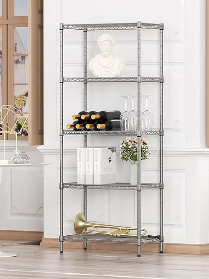 SINGAYE Shelf Wire Shelving Adjustable Storage Shelves Rack Standing Units for Kitchen Closet Laundry Bathroom Organizers Metal Pantry Narrow Mesh Gaps 12" D x 22" W x 59" H Gray - Image 9