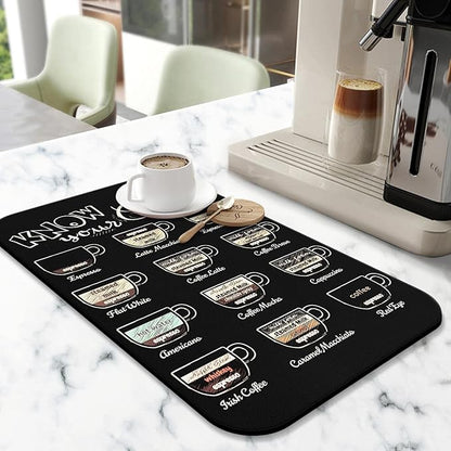Fun Coffee Mat 19inx12in,Coffee Bar Mat for Countertops,Absorbent Hide Stain Anti-Slip Coffee Bar Accessories Fit Under Coffee Machine Mat,dish Drying Mats for Kitchen