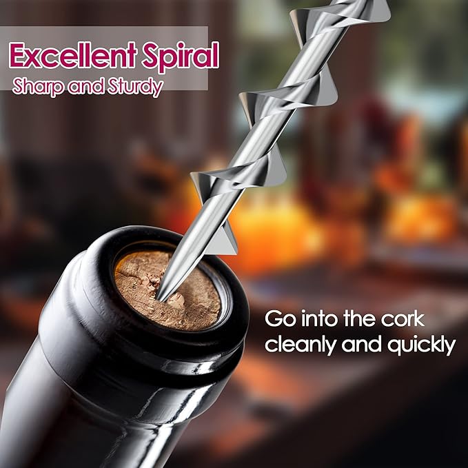 IPOW Wine Opener, Zinc Alloy Wine Bottle Opener, Wing Corkscrew Heavy Duty, Manual Multifunctional Cork Screw for Waiter, Black - Image 2