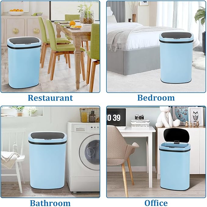 Bigacc 13 Gallon Automatic Touchless Trash Can with Lid, 50L Capacity, Stainless Steel, Blue, 16 x 11 x 23 in - Image 7