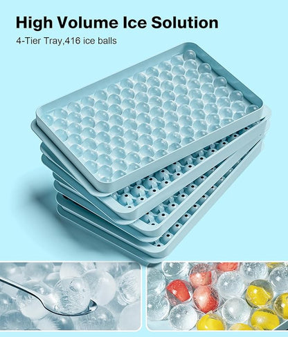 Mini Ice Cube Trays for Freezer - 0.6 IN Tiny Round Pebble Nugget Ice Mold Trays with Lid and Bin, Crushed Ice Trays Makes 104x4 pcs Ice balls - Easy Release Ice Maker for Cocktails, Drinks, Whisky - Image 2