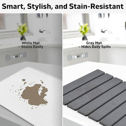 Large Stone Dish Drying Mat for Kitchen Counter, 24"×16", Collapsible Quick Dry Dish Drying Mat, Ultra Absorbent Diatomaceous Earth Mats for Dishes Bottles Cups, Match Any Countertop - Grey - Image 5