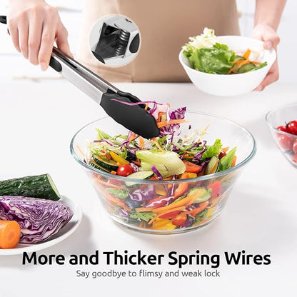 600ºF Heat Resistant Kitchen Tongs: U-Taste 9+12 inch Silicone Cooking Tong Set with Firm Sealed Non Stick Rubber Tips and Silicon Coated 18/8 Stainless Steel Handle for Serving Grilling Salad (Black) - Image 8