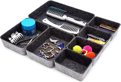 Welaxy Drawer organizers tray felt storage bin office Shallow Small Desk box Draw dividers stylish interior room decor 7-piece (Charcoal)