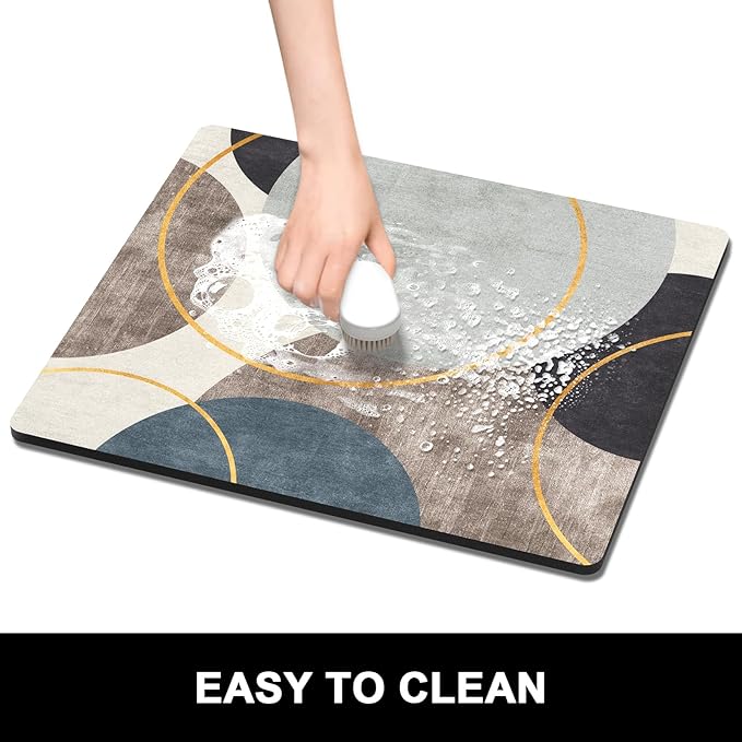 Rnivvi Dish Drying Mat for Kitchen Counter, 16 x 18" Cute Boho Theme Absorbent Heat Resistant Drying Pad with Non-slip Rubber, Coffee Bar Mats for Coffee Machine Dish Rack, Abstract Art Circle - Image 6