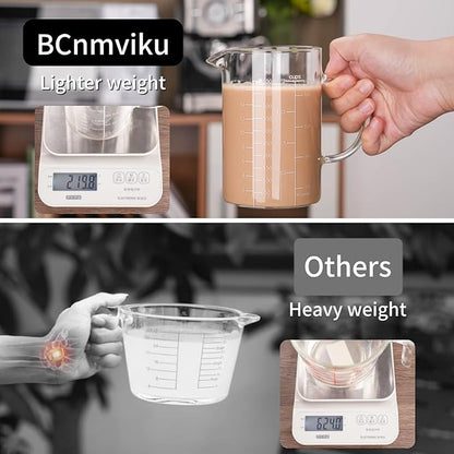 BCnmviku 500ML 2 CUP Glass Measuring Cup With Handle, High Borosilicate Glass Three Scales (OZ, Cup, ML/CC for Kitchen or Restaurant Easy To Read - Image 3