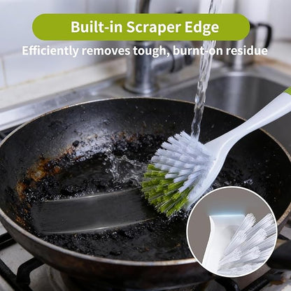 Dish Brush Scrub Brush with Handle - 3 Pack Stiff Bristles Dish Scrubber for Cleaning Dishes, Pots, Pans, Sink, Cast Iron - Hard Bristles,No Residue - Image 4