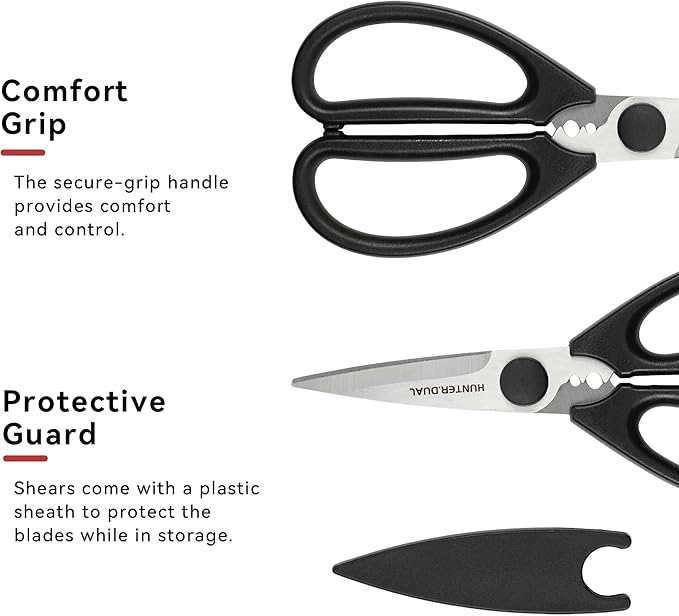 Kitchen Scissors for Food, HUNTER.DUAL Heavy Duty Come Apart Poultry Shears for Cooking, All Purpose for Cutting Chicken, Meat, Fish & Vegetables (Black, 8.26 Inch) - Image 6