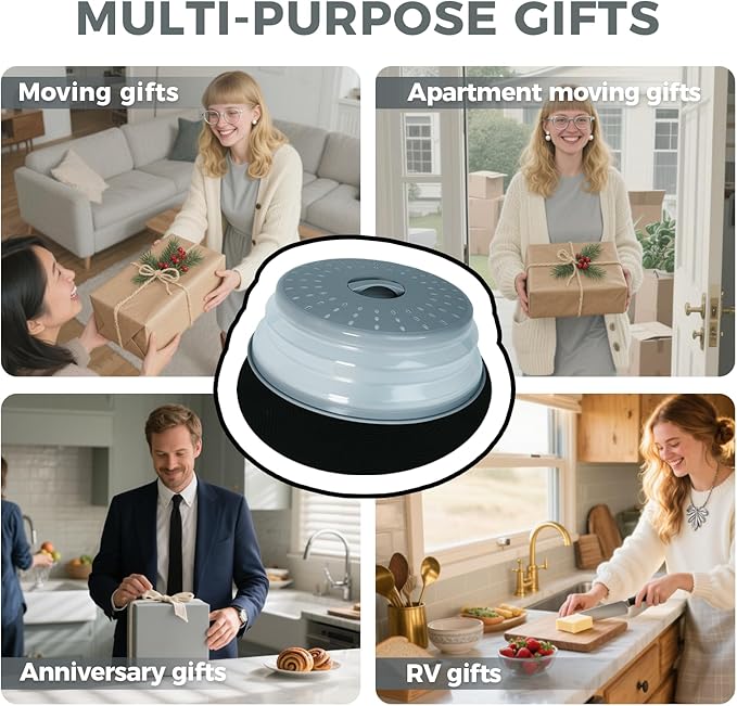 12" Large Microwave Splatter Cover & Silicone Mat, Foldable Food Cover and Raised Handle, BPA-Free Splatter Guard Lid, Multi-Purpose Heat-Resistant Mat for Pots,and Kitchen - Image 7