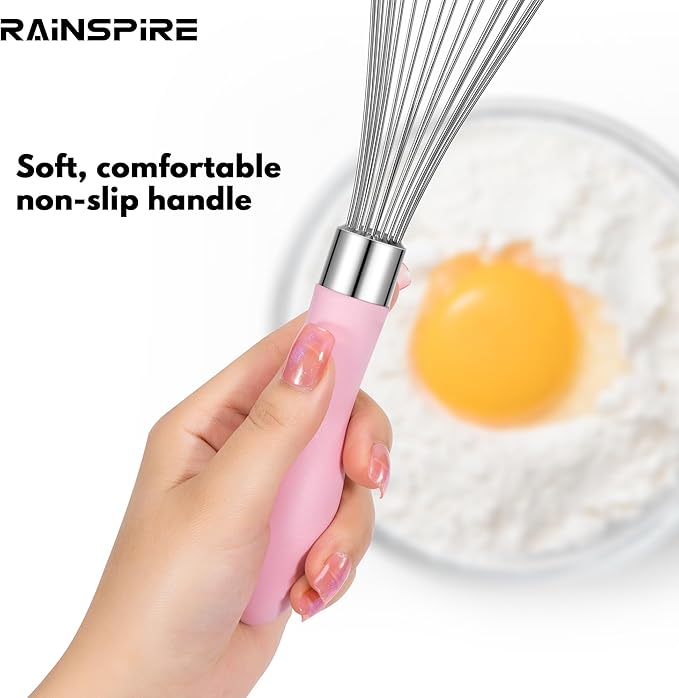 Rainspire 12-Inch Wire Whisk Stainless Steel, Balloon Whisks for Cooking, Wisk Wisking Tool With Soft Silicone Handle, Thick Durable Whisker for Blending, Beating, Whisking, Stirring, Pink - Image 4