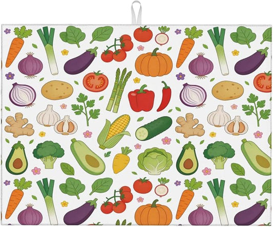 Vegetables Dish Drying Mat, for Farmhouse Kitchen Counter Microfiber Absorbent, Dish Draining Mat Extra Large 18"x24" by Vodbne