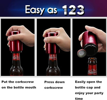 Stocking Stuffers Gift for Dad Mom, YUDANSI Push Down Bottle Opener, Automatic Beer Openers, Stainless Steel Bottle Cap Mover,Kitchen Gadgets, Beer Bar Accessories Gifts for Him BF, Magnetic Corkscrew
