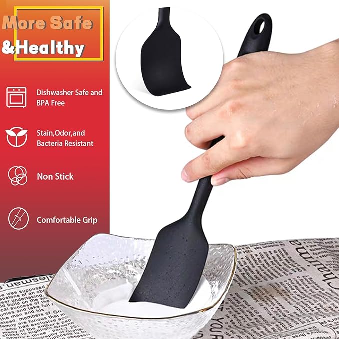 8 Pieces Silicone Spatula, 8.5 inch Non-stick Spatulas with Stainless Steel Core,Heat Resistant-500?, Food Grade Silicone, Dishwasher Safe, for Mixing,Cooking,Baking (Black) - Image 6