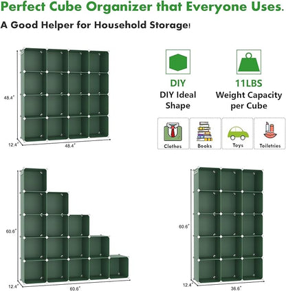 C&AHOME Cube Storage Organizer, 16-Cube Shelves Units, Plastic Storage Cubes, DIY Closet Organizer, Modular Closet Storage Shelves Ideal for Home, Bedroom, 48.4" L × 12.4" W × 48.4" H Green UPCS16GN - Image 2