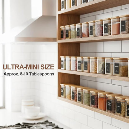 ComSaf Spice Jars with Label 4oz 16 Pack, Glass Spice Jars with Bamboo Lid, Mini Seasoning Containers with 54 Black Labels, Stackable for Kitchen, Pantry Organization, Loose Tea, Herbs, Powders, Salt - Image 4