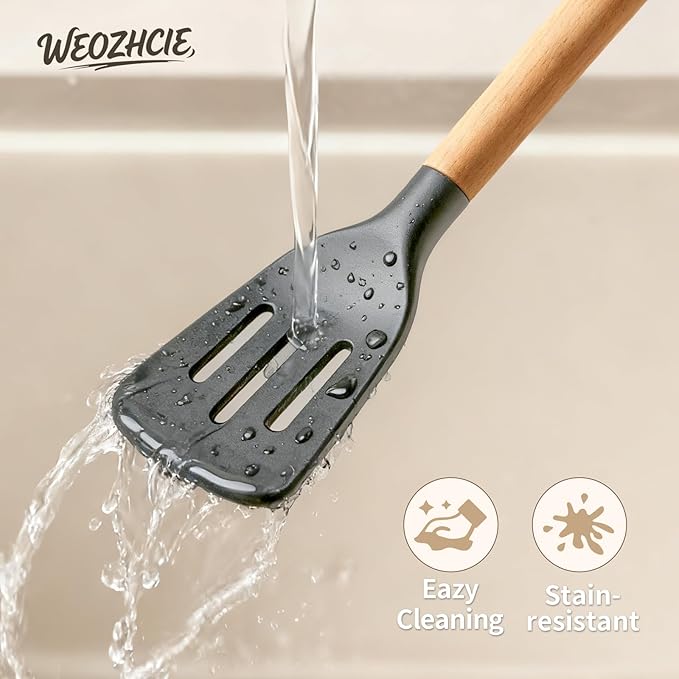 Silicone Cooking Utensil Set,12 PCS Cooking Kitchen Utensils Set, Nonstick Kitchen Utensils 446°F Heat-Resistant Cookware Kitchen Tools of Spoon,Brush,Whisk,Spatula,Turner Tongs (Gray) - Image 5