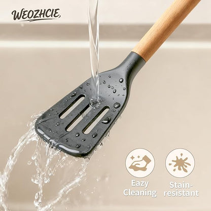 Silicone Cooking Utensil Set,12 PCS Cooking Kitchen Utensils Set, Nonstick Kitchen Utensils 446°F Heat-Resistant Cookware Kitchen Tools of Spoon,Brush,Whisk,Spatula,Turner Tongs (Gray) - Image 5