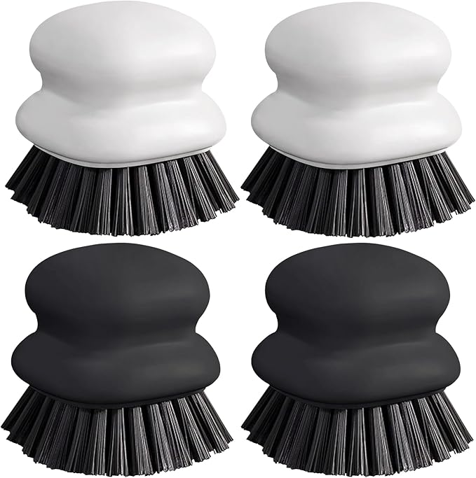 Dish Brush with Handle, Kitchen Scrub Brushes for Cleaning, Dish Scrubber with Nylon bristles for Sink, Pots, Pans(2Pack Black +2Pack White) by CDHOME