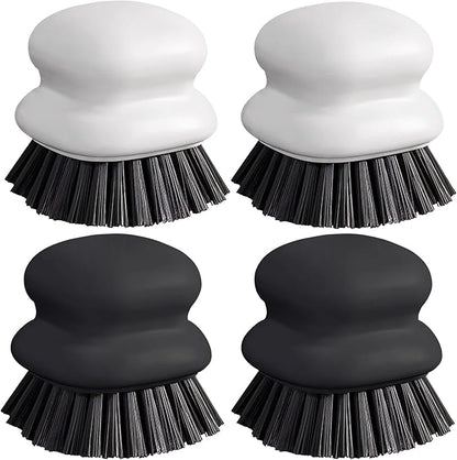 Dish Brush with Handle, Kitchen Scrub Brushes for Cleaning, Dish Scrubber with Nylon bristles for Sink, Pots, Pans(2Pack Black +2Pack White) by CDHOME