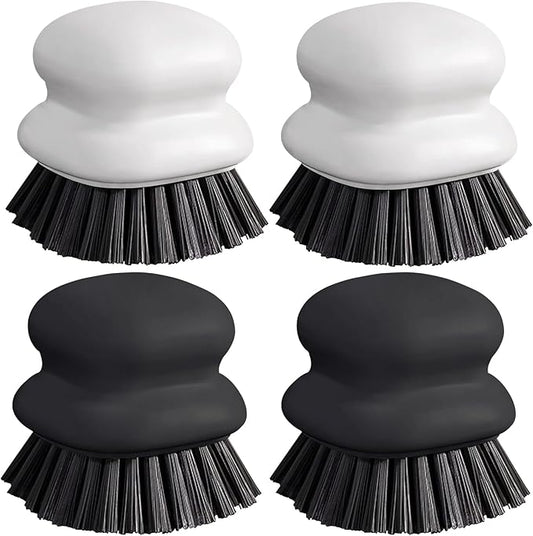 Dish Brush with Handle, Kitchen Scrub Brushes for Cleaning, Dish Scrubber with Nylon bristles for Sink, Pots, Pans(2Pack Black +2Pack White) by CDHOME