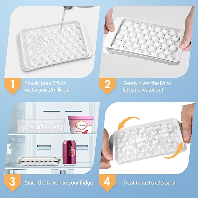 WIBIMEN Ice Cube Tray with Lid and Bin - Round Ice Trays for Freezer with Lid - Ice Cube Trays for Freezer with Ice Container (0.8"-2PACK White) - Image 3