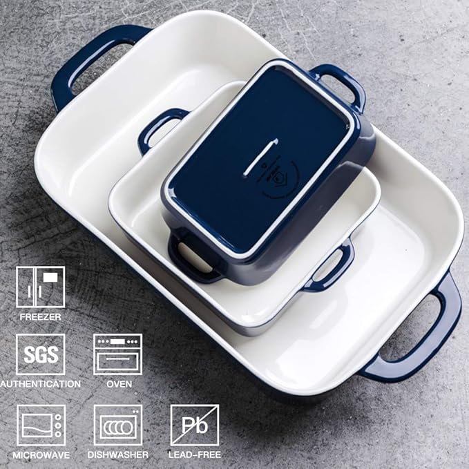Sweejar Ceramic Bakeware Set, Rectangular Baking Dish for Cooking, Kitchen, Cake Dinner, Banquet and Daily Use, Casserole Dishes for Oven Porcelain Baking Pans (White) - Image 2