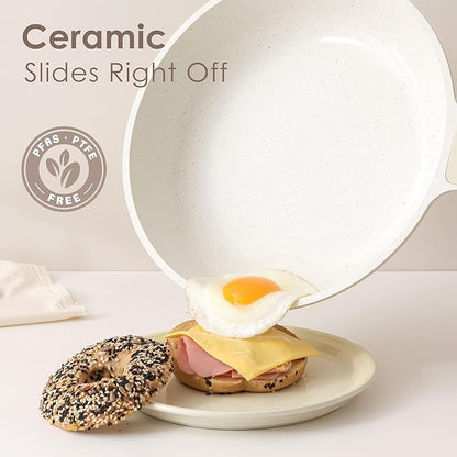 SENSARTE Nonstick Ceramic Frying Pan 8-Inch, Healthy Non Toxic Skillet, Induction Compatible Omelet Pan with Heat Resistant Handle, PFAS-Free, Cream White - Image 2