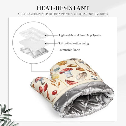 Fall Silicone Oven Mitts Pan Mats Set of 2, Heat Resistant Gloves Potholder with Non-Slip Grips Hanging Loops Pot Holder, Spring Summer for Chef Cooking, Baking, Grilling, BBQ