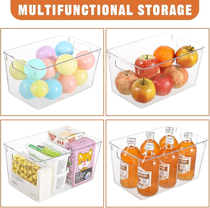 Freebat 12 Pack Large Clear Plastic Storage Bins,Plastic Containers with Handle for Pantry Organizer and Storage,Perfect for Kitchen,Fridge,Cabinet, Closet,Bathroom Under Sink Storage - Image 3