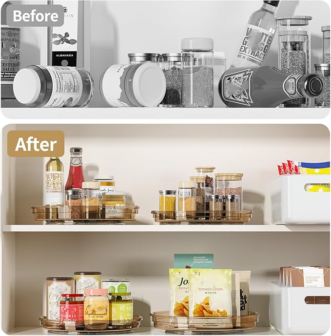 LAMU 2 Pack Lazy Susan Turntable Organizer for Cabinet, 10.6'' 9.25'' Condiment Organizer for Refrigerator, Kitchen Pantry, Medicine Cabinet Organizer, Spices Rack Organization, Bathroom, Amber - Image 5