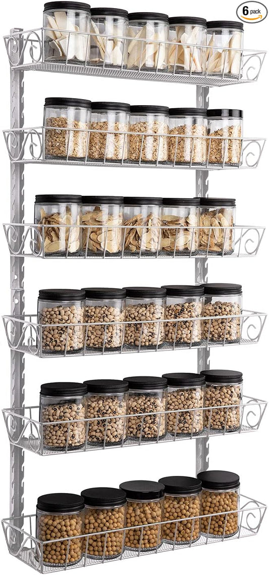 SWOMMOLY Adjustable Wall Mount Spice Rack, 6-Tier Dual-use (Multi-use) Organizer, Silver by SWOMMOLY
