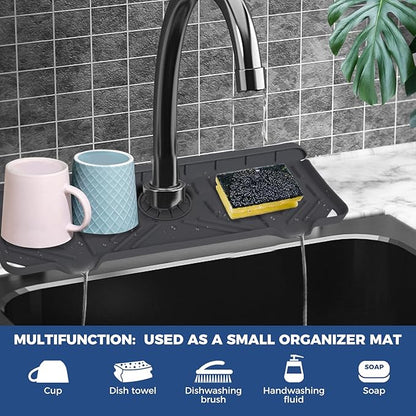2 Pcs Silicone Faucet Handle Drip Catcher Tray Mat, 2 in 1 Dish Soap Sponge Holder for Kitchen Sink & Sink Splash Guard, Silicone Faucet Mat Drying Mat for Kitchen Sink Accessories, Counter, Bathroom - Image 3