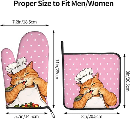 Cat Oven Mitts - Pink Oven Mitts and Pot Holders Sets of 2 Cute Kitten Cooker Kitchen Mitts Hot Pads for Baking Grilling - Image 3