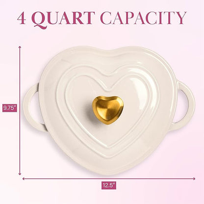 Paris Hilton Enameled Cast Iron Dutch Oven Heart-Shaped Pot with Lid, Dual Handles, Works on All Stovetops, Oven Safe to 500°F, 4-Quart, Cream - Image 2