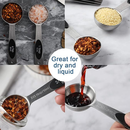Magnetic Measuring Spoons Set of 9 Stainless Steel Stackable Measuring Spoons Heavy Duty Nesting Teaspoons Tablespoons for Measuring Dry and Liquid Ingredients - Image 4