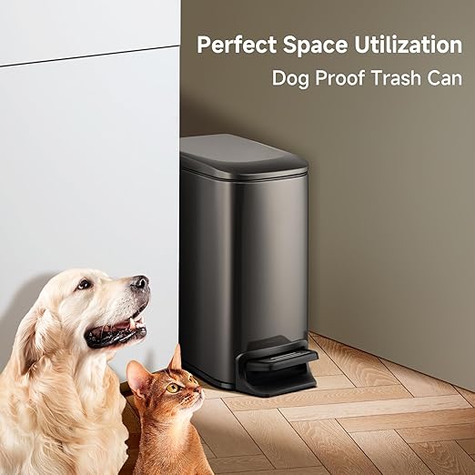 TIPGO Slim Bathroom Trash Can with Lid Soft Close, 6 Liter / 1.6 Gallon Stainless Steel Garbage Can with Removable Inner Bucket, Step Pedal, Small Trash Cans for Bedroom, Office, Kitchen (Black Gold) - Image 6